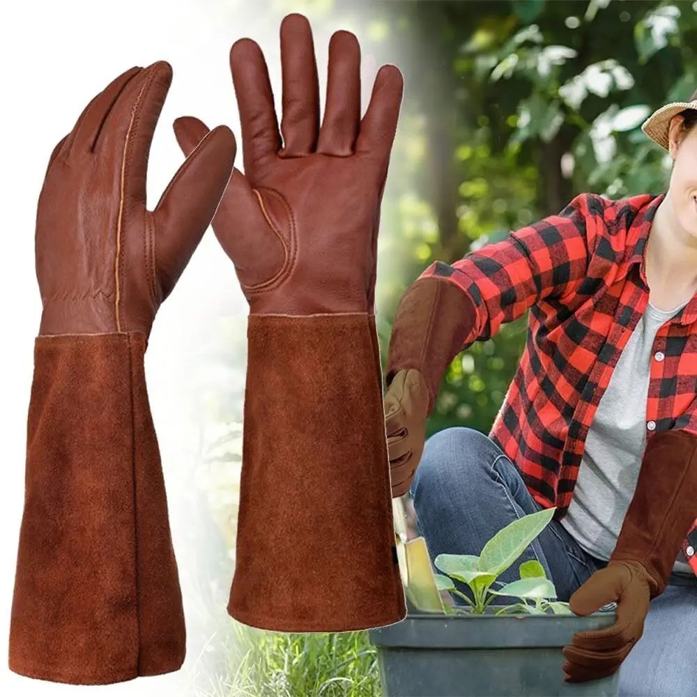 Gardening Tools Gloves - ガーデニング安全作業用手袋、長いチューブ、革、通気性のあるガントレット、剪定、産業、保護作業