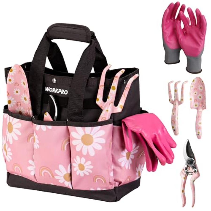 Gardening Tools Set Gift - 5個入りガーデニングツール、アルミニウム製頑丈ガーデンツールセット（バッグ付き）、女性への理想的なガーデニングギフト - リボン