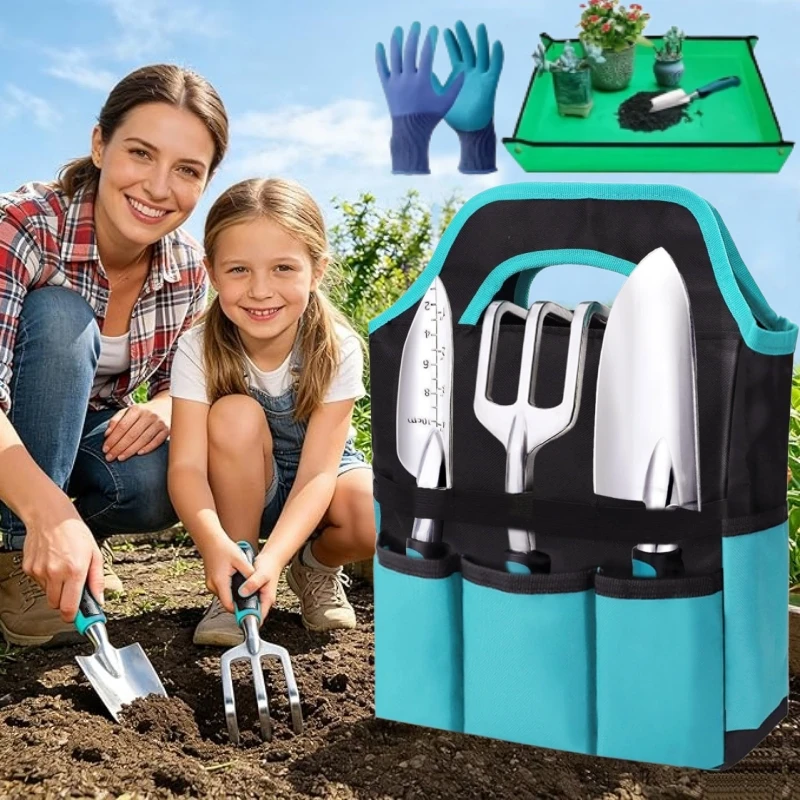 Gardening Tools Set Gift - 7個入りガーデンハンドツールセット、頑丈で耐久性のある植え付け・移植・手入れ用ツールギフトキット、防錆加工の掘削・除草・剪定ツール