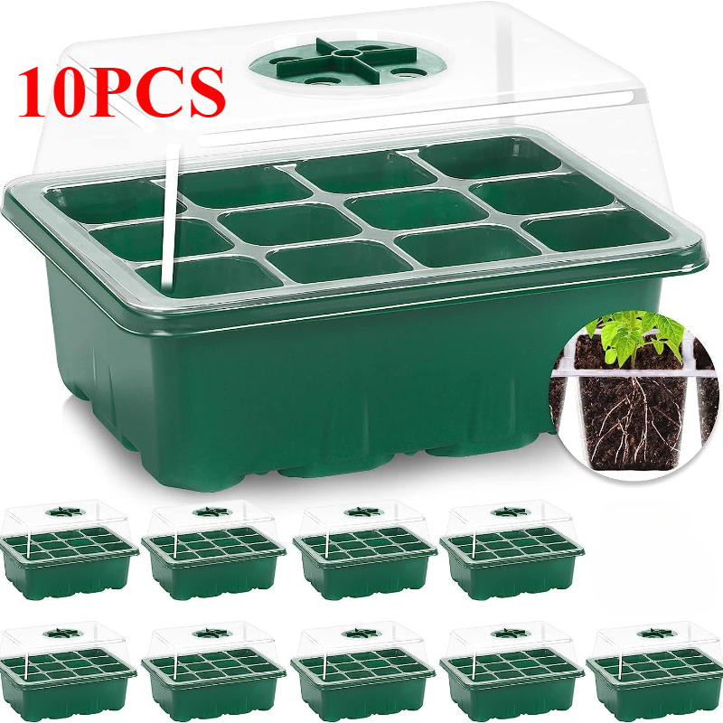 Propagation Tray Dome - 10 個の苗トレイ種子スターターキットミニプロパゲーター植物成長キット、湿度ベントドームと種子開始用のベース付き