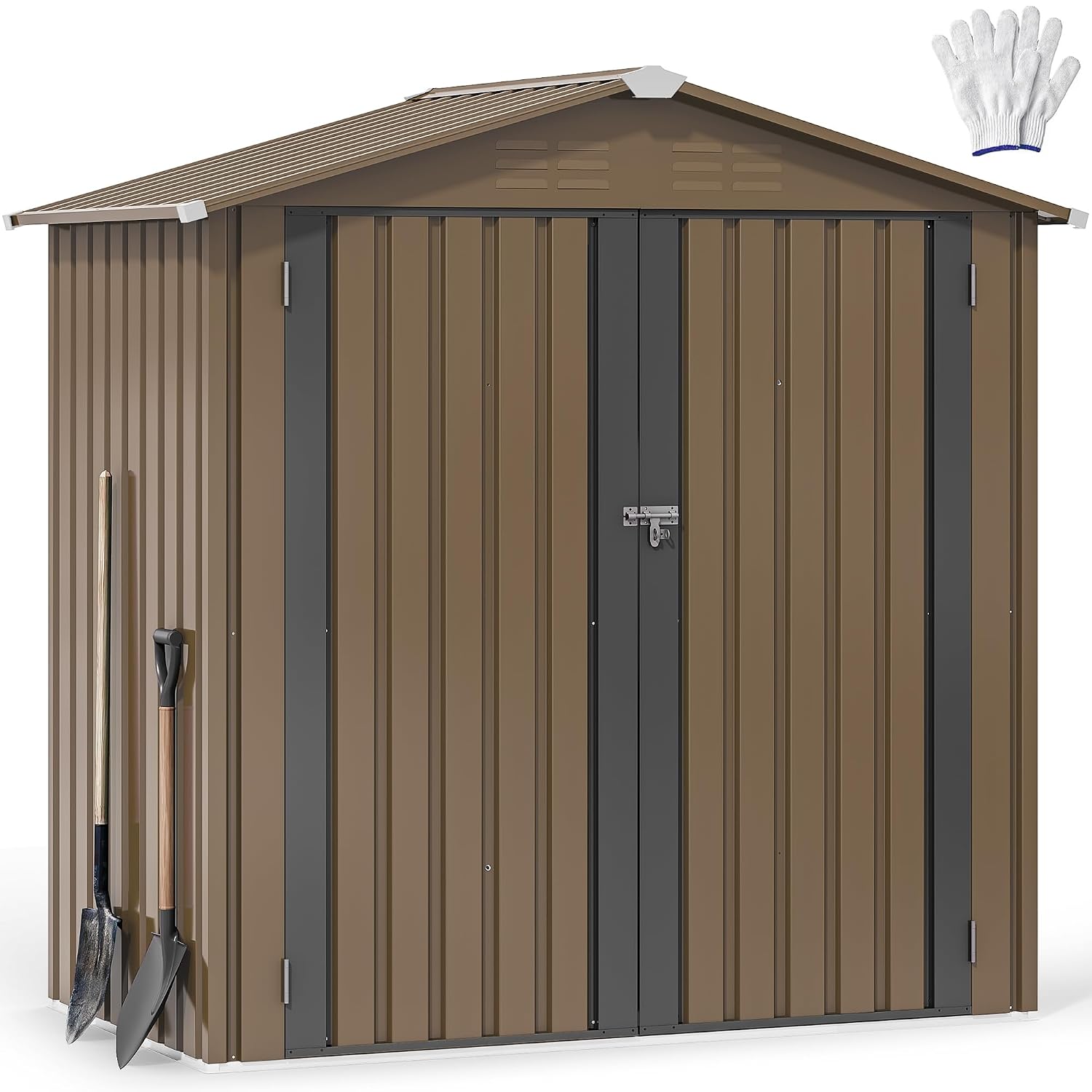 Gardening Tools - 6x4フィートの金属製屋外収納庫、防水ツール小屋、頑丈な収納ユニット、ロック可能なドアと通気孔付き、カスタムメイドに最適