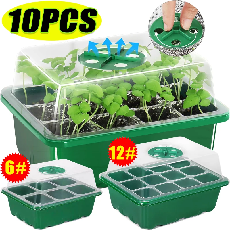 Propagation Tray Dome - 6/12グリッド育苗トレイ、種まきキット、湿度調整可能なドームベース温室ミニプロパゲーター、種子用