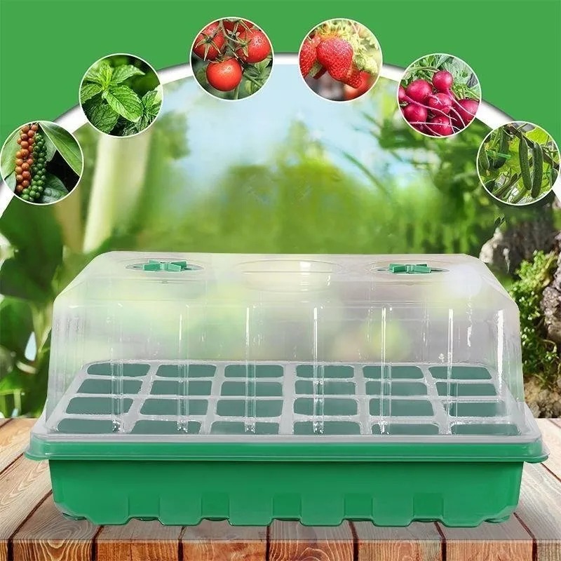 Propagation Tray Dome - 1/5ピース苗トレイキット - 24セル温室スターター（湿度ドームとベース付き）、緑色のプラスチック製繁殖トレイ