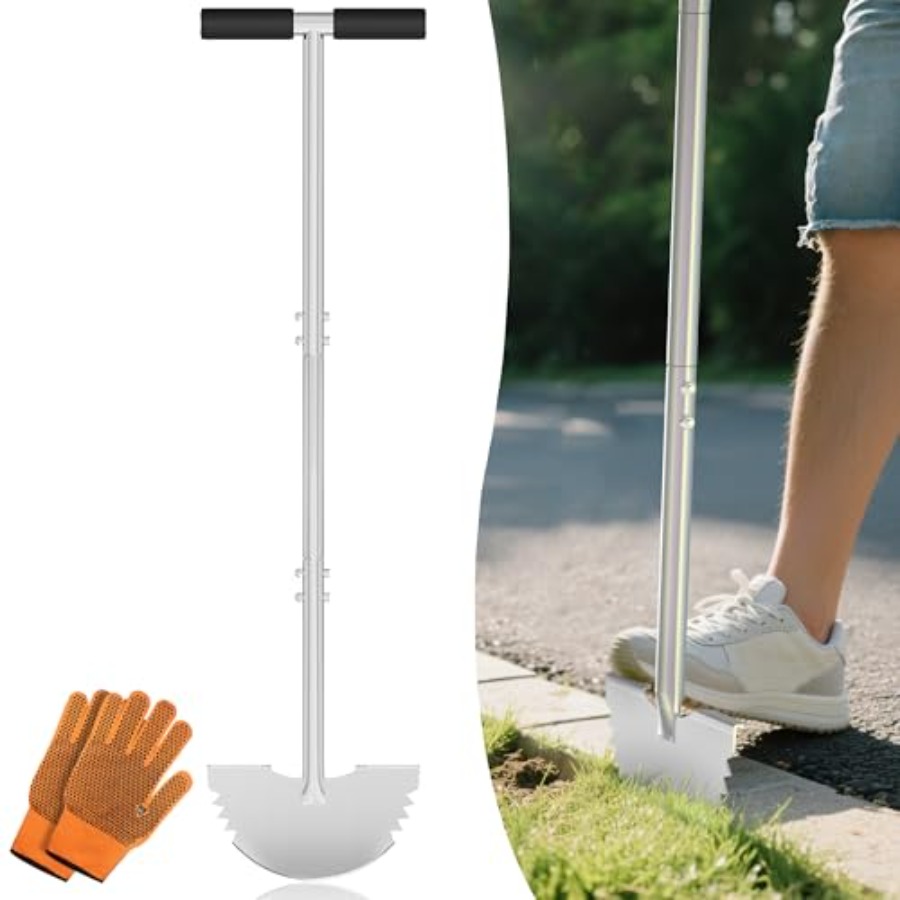Gardening Tools Edger - 鋸歯状エッジャー芝生用ツール - ソフトTハンドル付き半月型シャベル、庭、庭園、造園、歩道、ケーブル埋め込み用芝生エッジャー