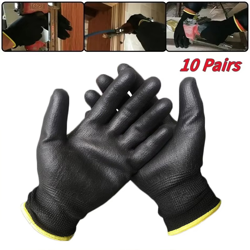 Gardening Tools Gloves - 10 ペアの耐久性のある PU コーティング耐摩耗性安全手袋、建設業者、釣り、庭仕事用、滑り止め ESD 保護安全手袋