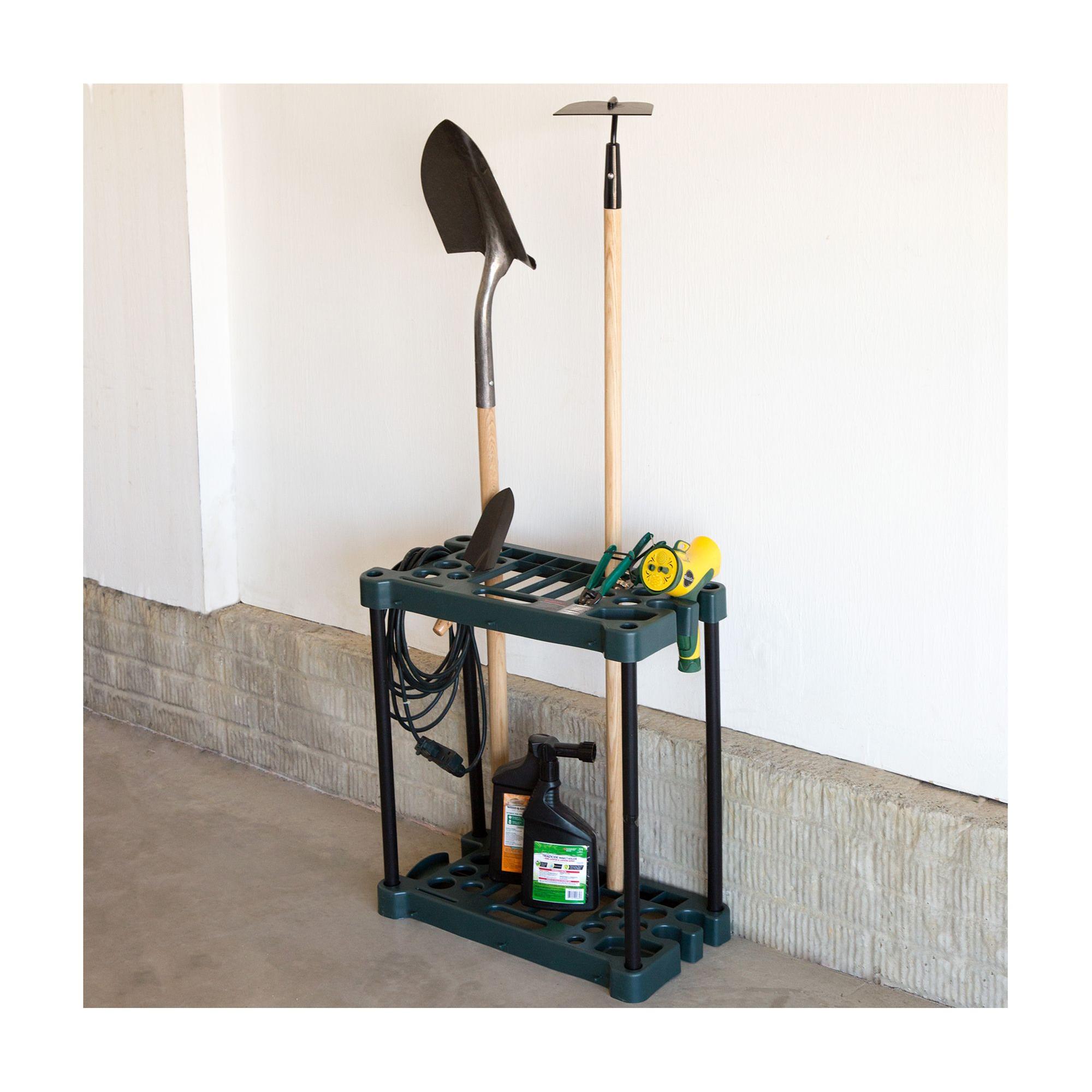 Gardening Tools Organizer - 23インチの頑丈なユーティリティラック、壁掛け式ツールオーガナイザー、最大30個の工具を収納可能、ガレージ収納ラック、庭用ほうき、シャベル、ハンドツール、多目的省スペースツールホルダーシステム