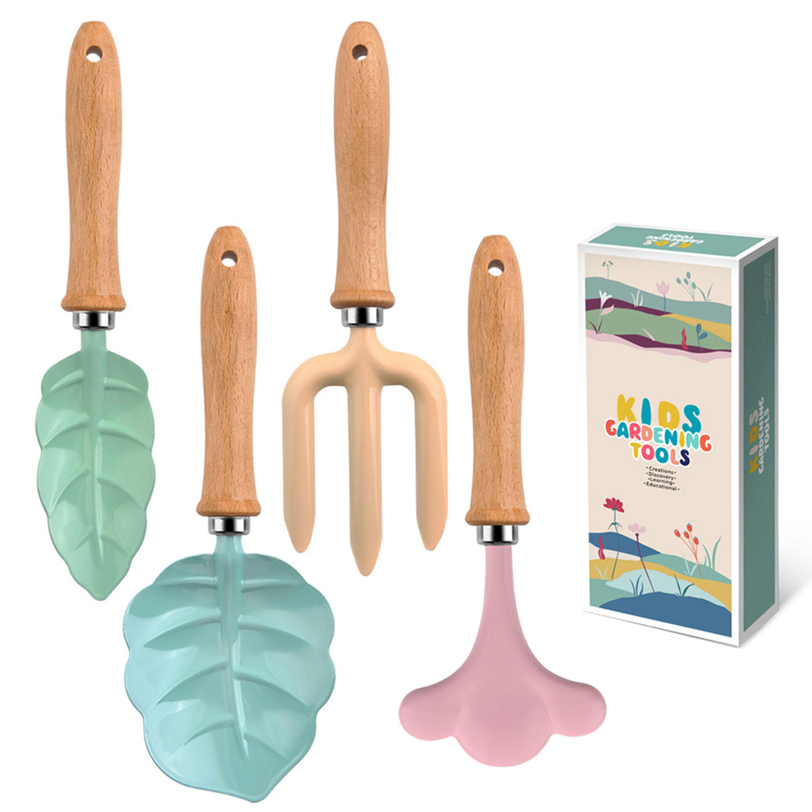 Gardening Tools Set Gift - 子供のためのカラフルな安全ツールセット,小さな庭のツール,木のシャベル,レークフォーク,女の子のためのガーデニングギフト