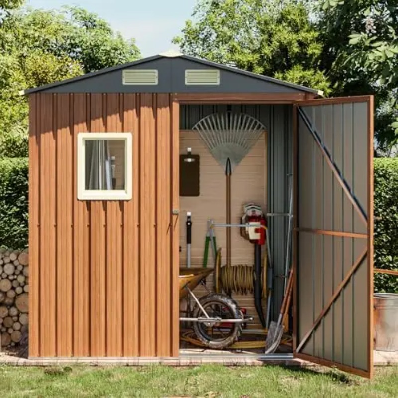 Gardening Tools - 屋外収納庫 6x4フィート、窓付きロック可能な金属製ガーデン小屋、ツール小屋、小型屋外収納庫