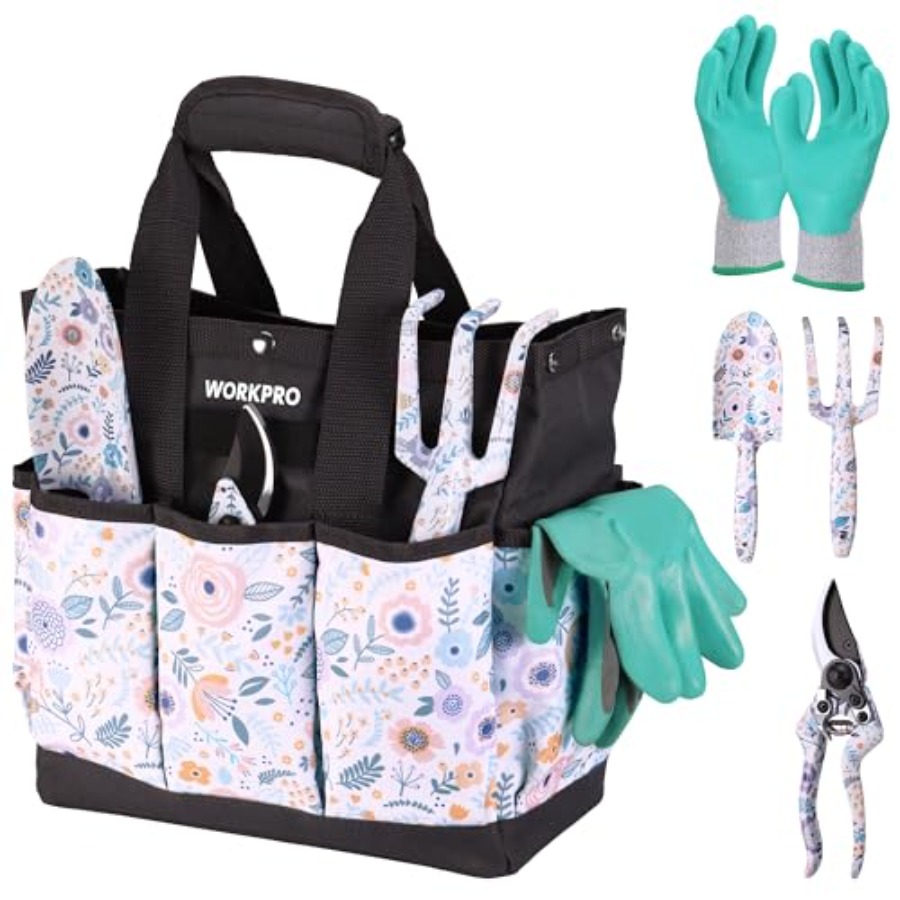 Gardening Tools Set Gift - 5個入りガーデンツールセット、アルミ製頑丈ガーデニングツールセット（バッグ付き）、屋外用ガーデンハンドツール、ガーデニングギフト