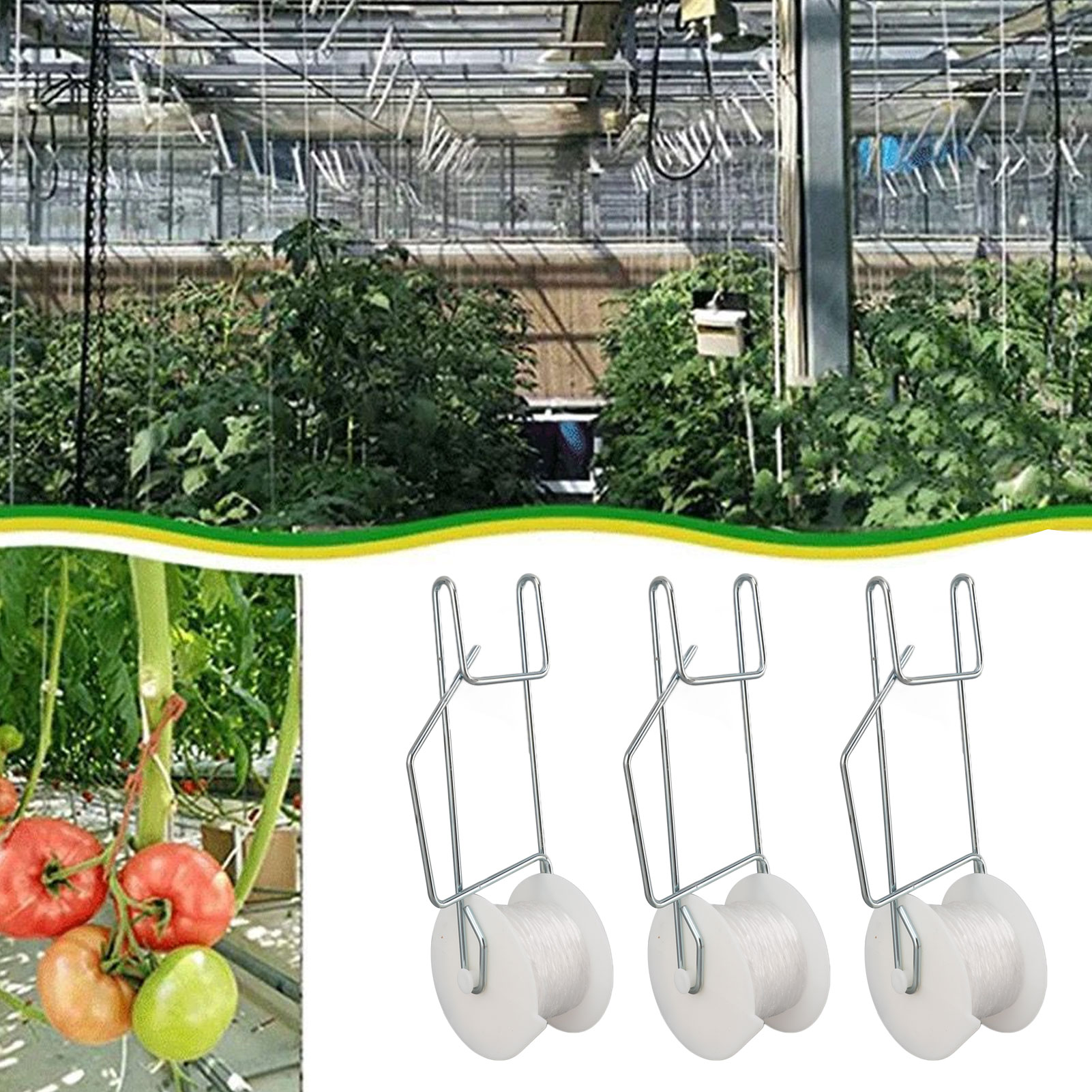 Essential Gardening Tools - 6-50個入り トマトサポートフック トレリスローラー 15mの紐付き トマト植物温室園芸用 必須ガーデニングツール