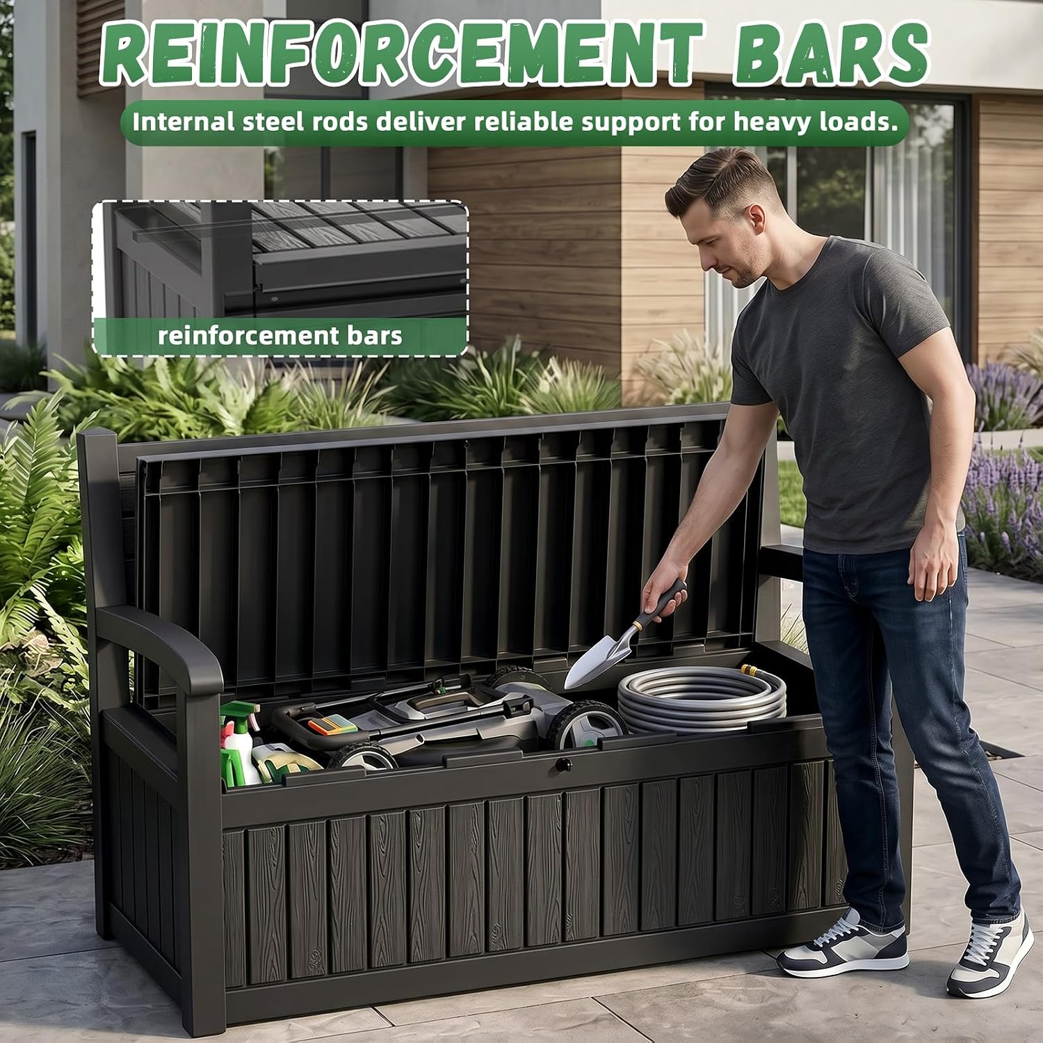大型屋外収納ベンチデッキボックス防水樹脂製ロック付き家具コン - Gardening Tools Organizer のレビューと価格