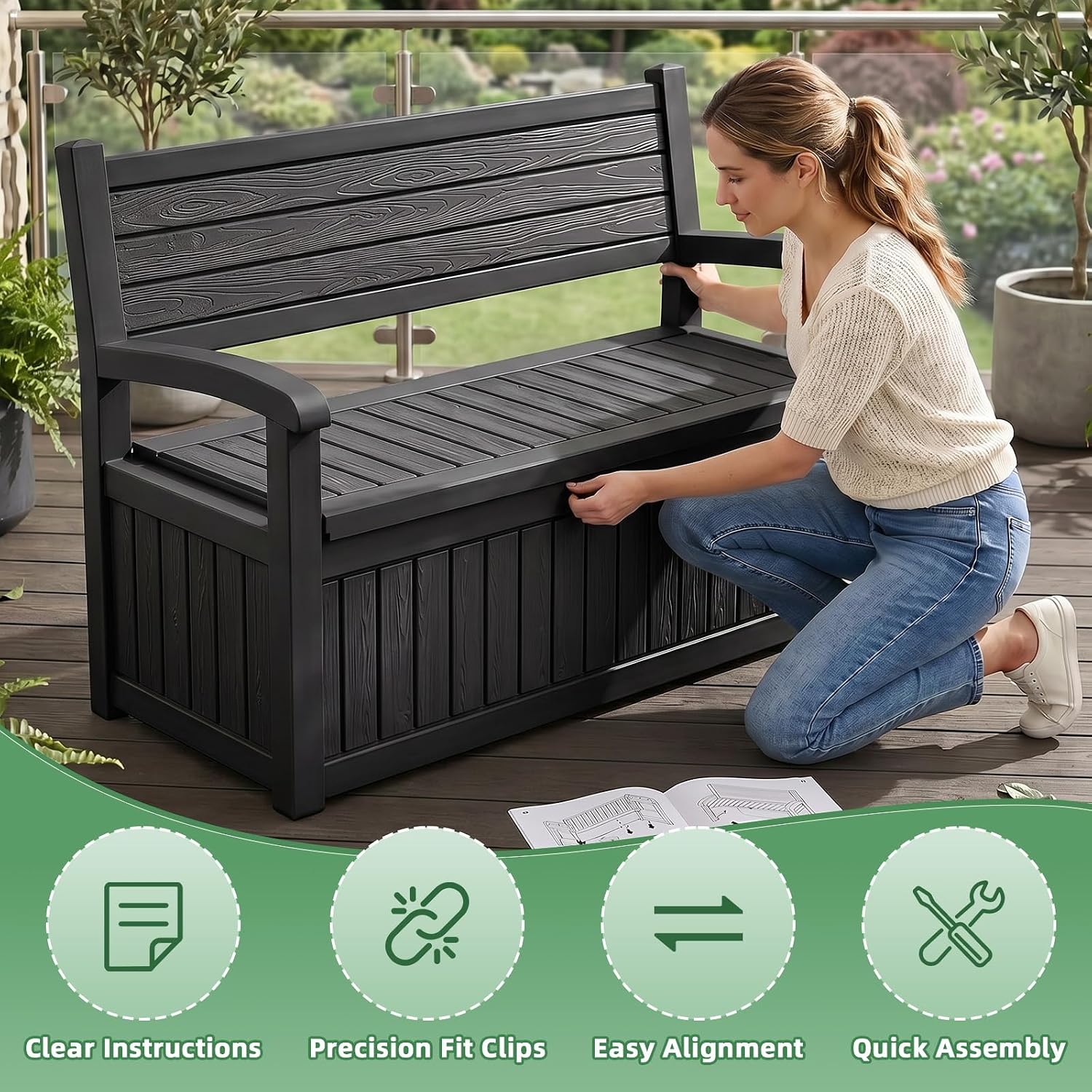 大型屋外収納ベンチデッキボックス防水樹脂製ロック付き家具コン - Gardening Tools Organizer のレビューと価格