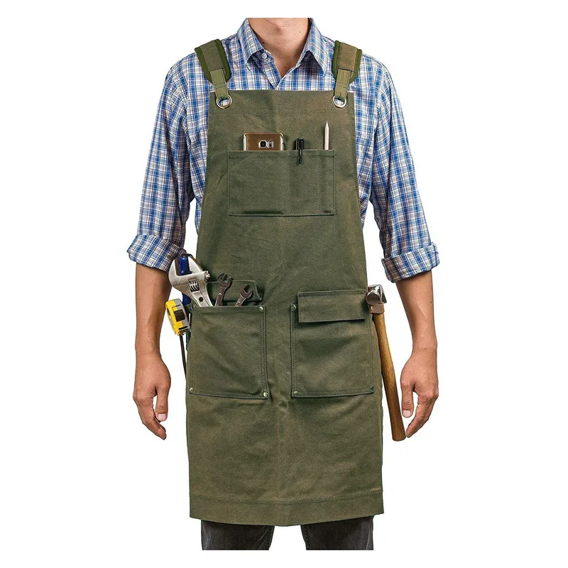 厚手のキャンバスエプロン防水オイルワックスエプロンツールポケ - Gardening Tools Logo のレビューと価格