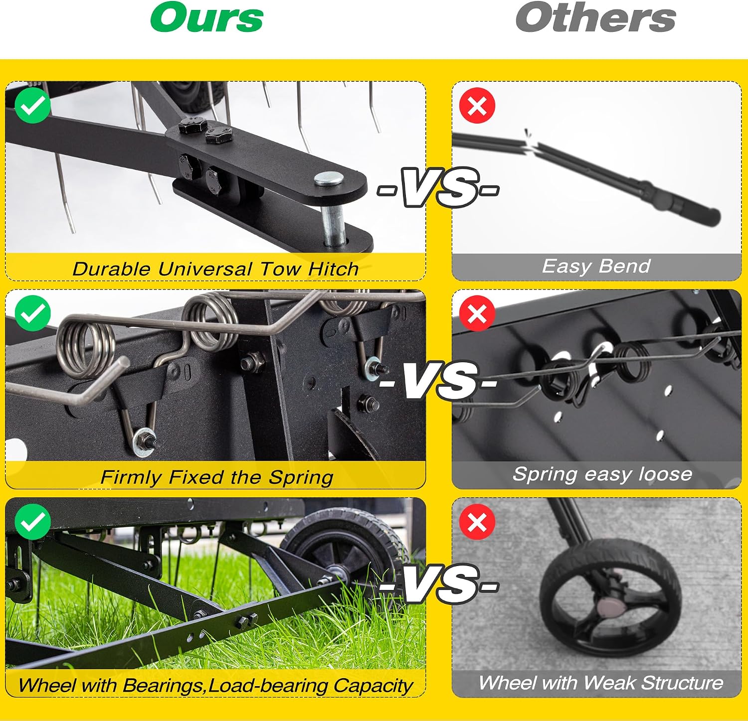牽引式芝生脱草機レーキアタッチメント、頑丈なスプリングスチー - Gardening Tools Lawn Mower のレビューと価格