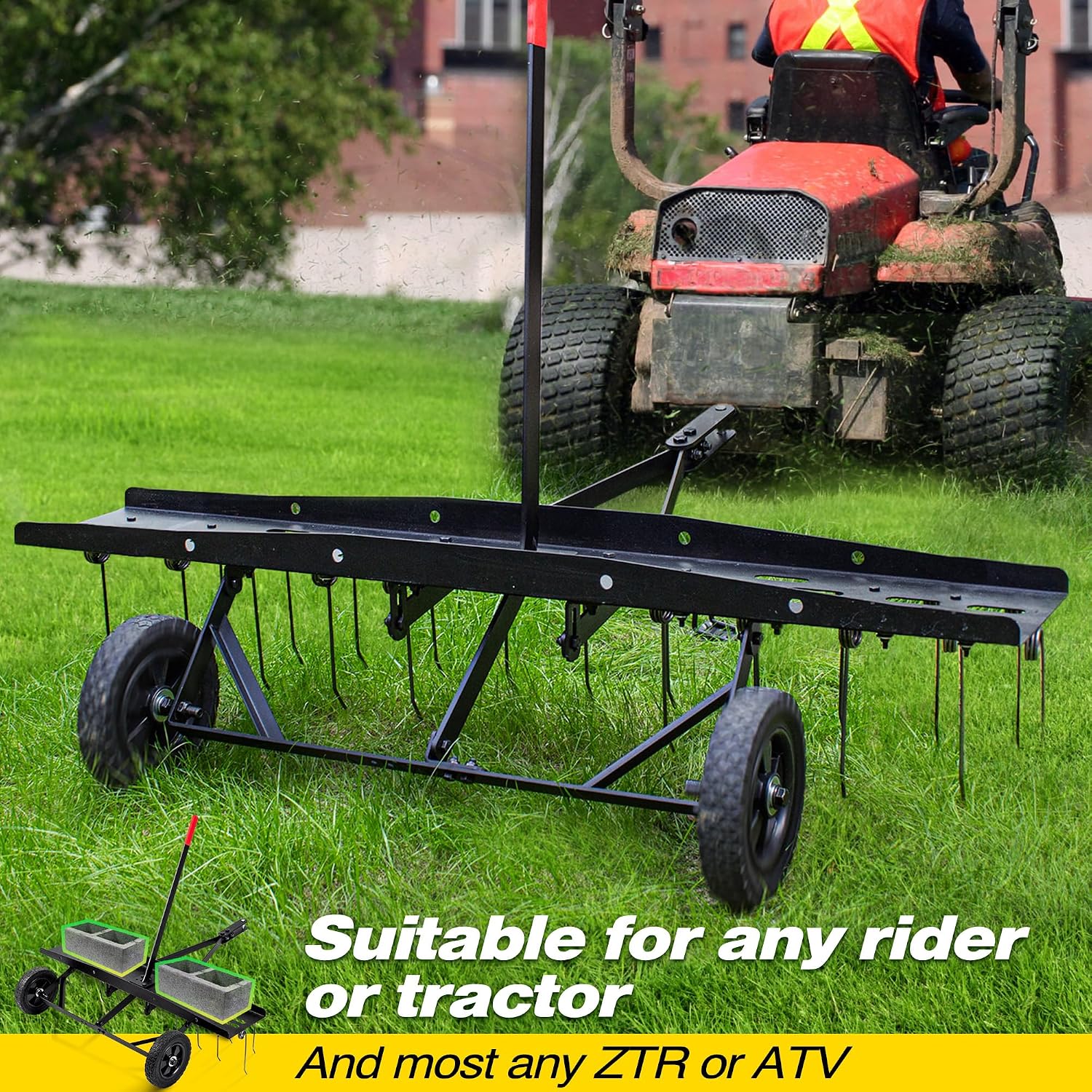 牽引式芝生脱草機レーキアタッチメント、頑丈なスプリングスチー - Gardening Tools Lawn Mower のレビューと価格