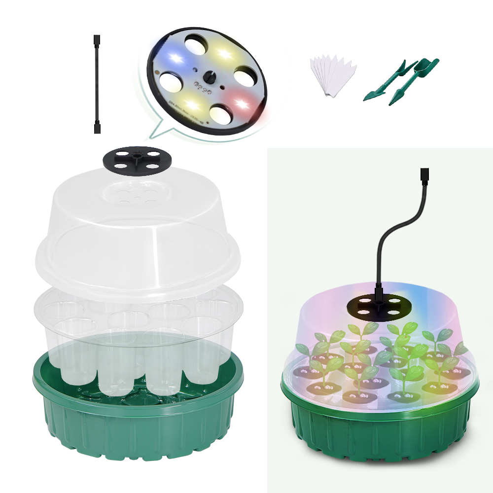 フルスペクトルLED育成ライト付き丸型種まきスタータートレイ - Propagation Tray Dome のレビューと価格