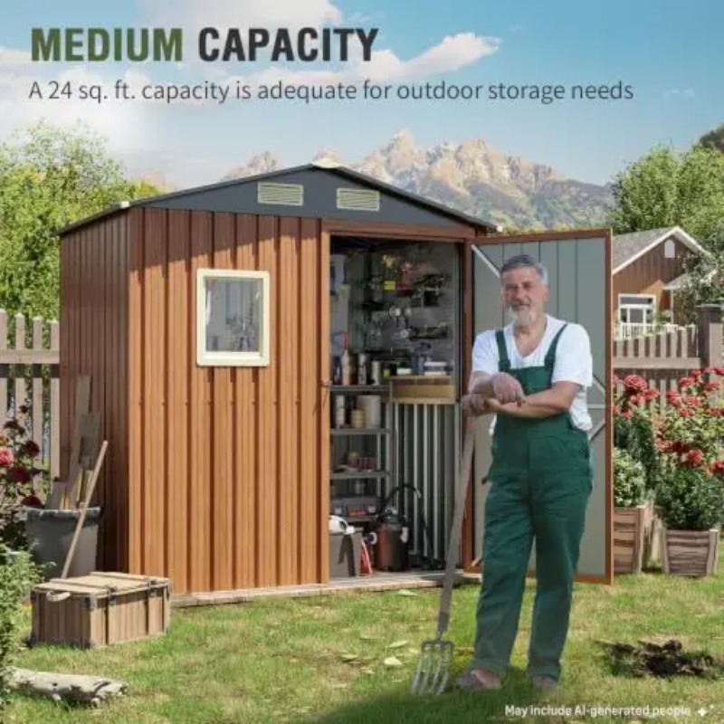 屋外収納庫 6x4フィート、窓付きロック可能な金属製ガーデン - Gardening Tools のレビューと価格