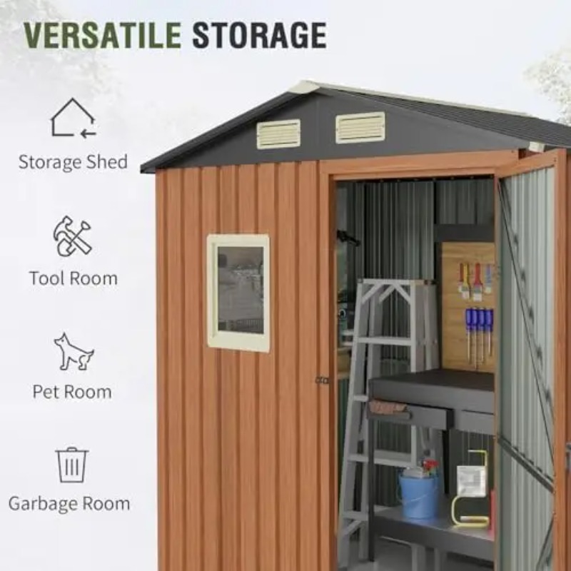 屋外収納庫 6x4フィート、窓付きロック可能な金属製ガーデン - Gardening Tools のレビューと価格