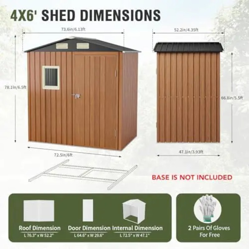 屋外収納庫 6x4フィート、窓付きロック可能な金属製ガーデン - Gardening Tools のレビューと価格