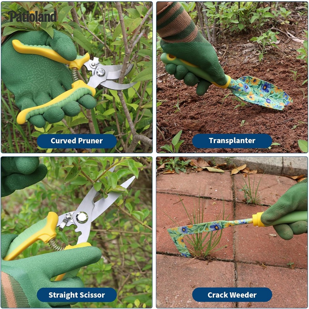 10点セットガーデンツールセット：アルミ製、エルゴノミクスハ - Gardening Tools Gloves のレビューと価格