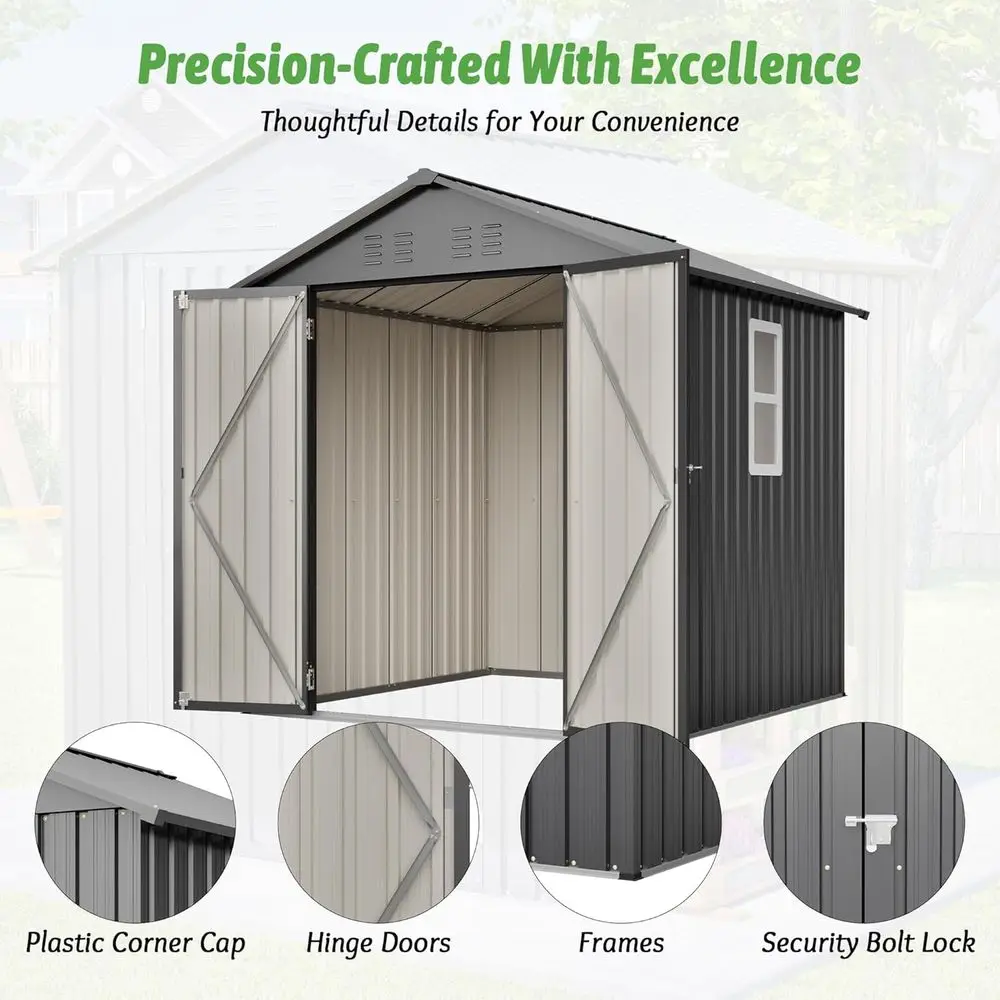 6x6フィートの亜鉛メッキ鋼製屋外収納庫（ロック可能なドア、 - Gardening Tools のレビューと価格